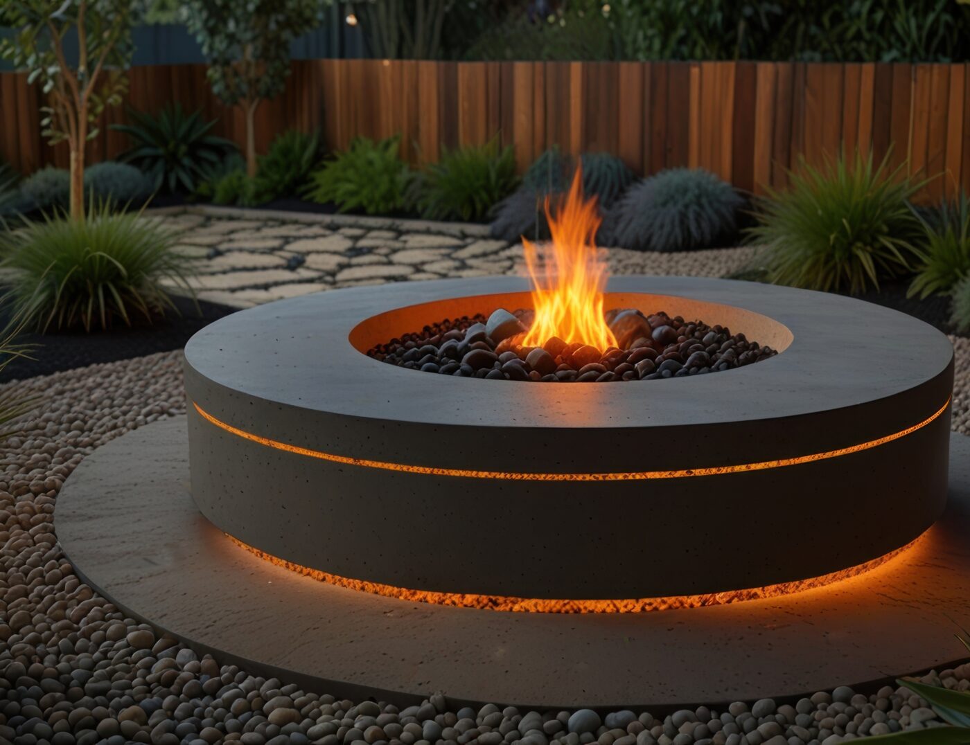Luxury Fire Pit Area Using Mexican Beach Pebbles