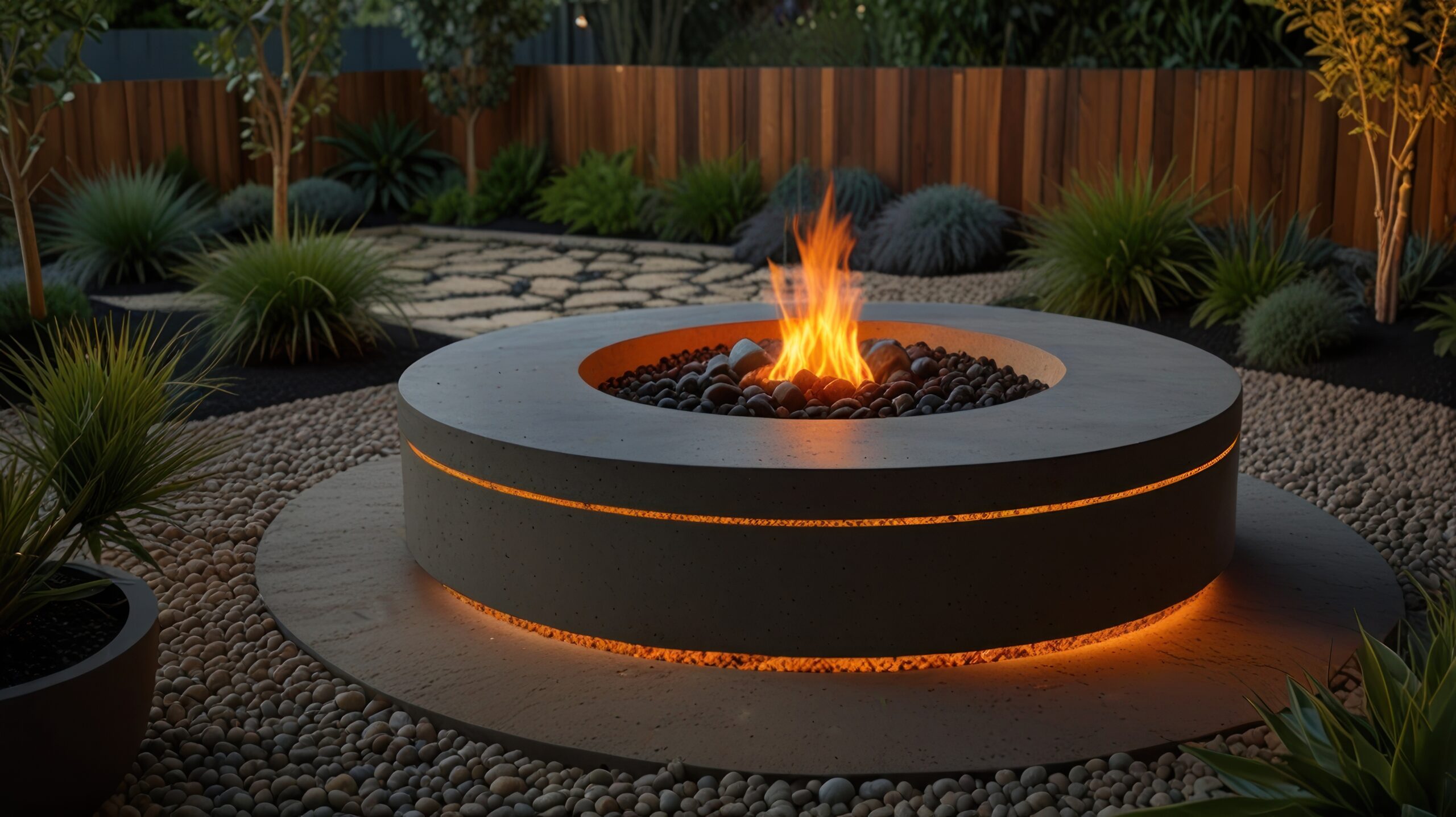Luxury Fire Pit Area Using Mexican Beach Pebbles